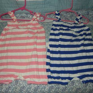 2 Hanna Andersson Pink & Blue stripe bubble romper